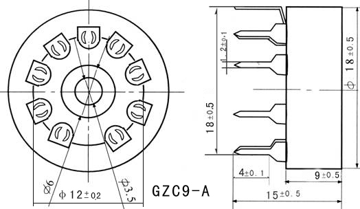 9 Pin PC Mount Gold Tube Socket size